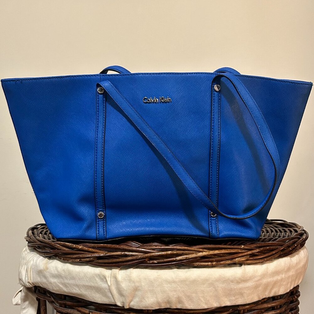 Calvin Klein royal blue saffiano leather tote